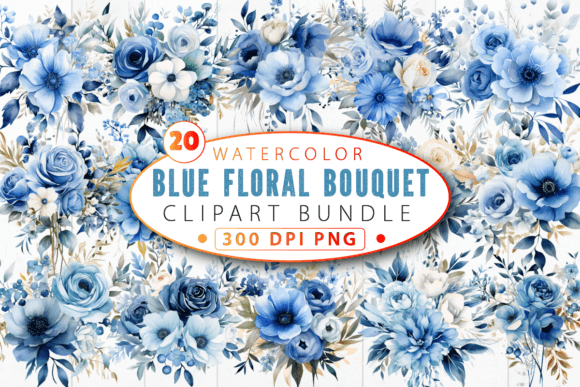 Download Watercolor Blue Floral Bouquet Clipart B - Floral bouquet Collection