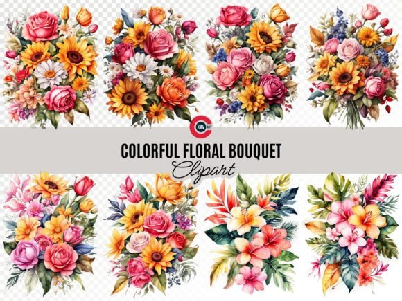 Download Watercolor Colorful Floral Bouquet PNG - Floral bouquet Collection