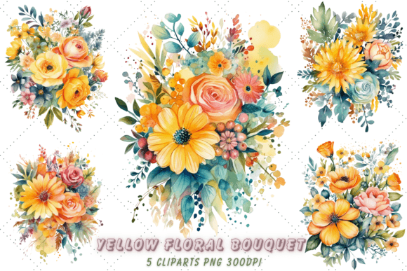 Download Watercolor Yellow Floral Bouquet Clipart - Floral bouquet Collection